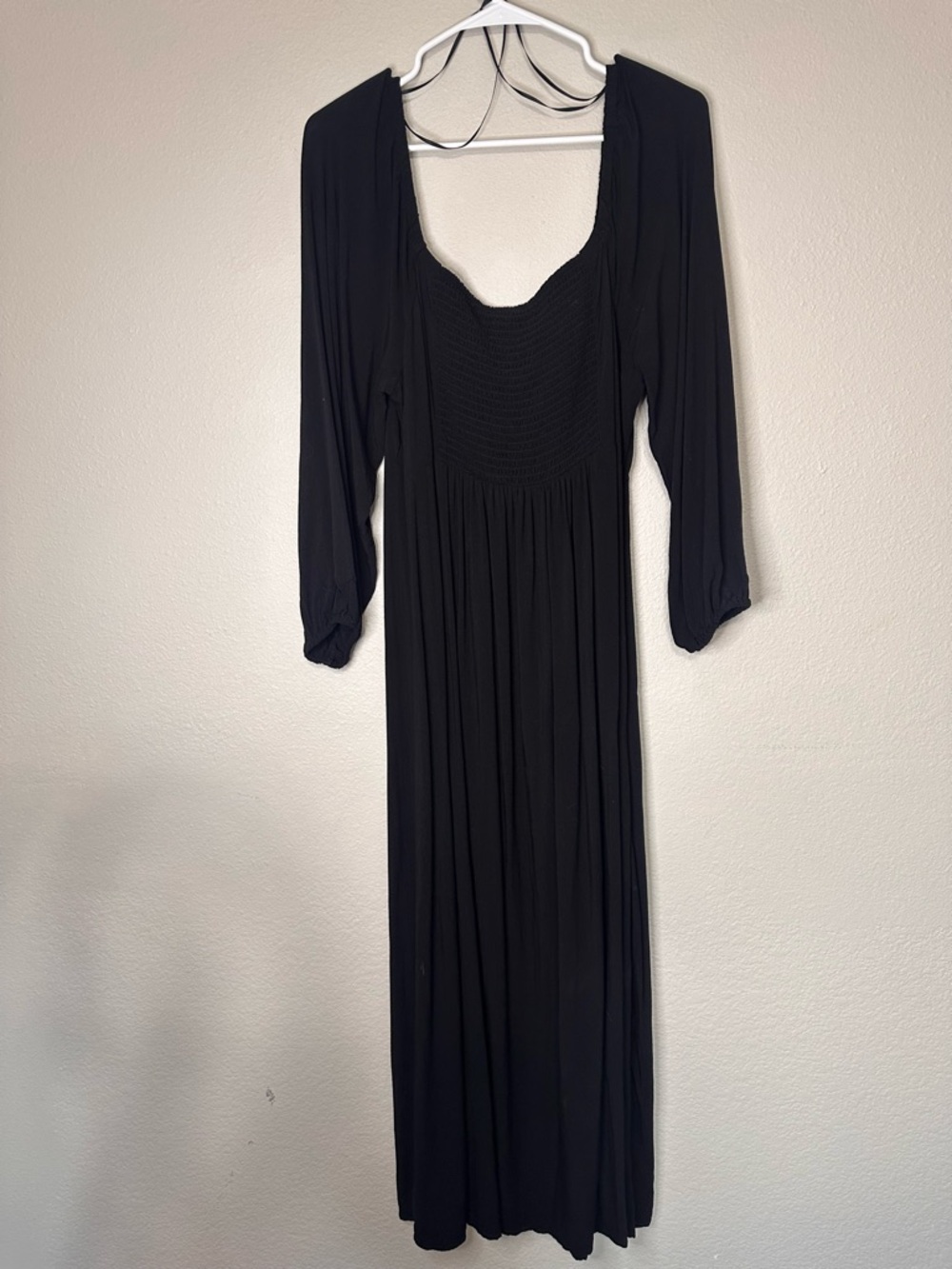 Black Long Sleeve Maxi Dress - Classic Women's Dress with small front slit XL - Picture 5 of 6